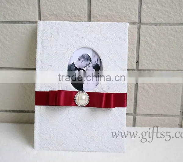 Elegant White Lace Wedding Guest Book Wiht Photo Frame Put Your Own Photo on the Book photo-3