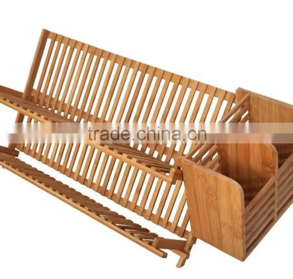 Eco-friendly Bamboo Scissor Style Folding Dish Plate Rack Flatware Holder photo-2