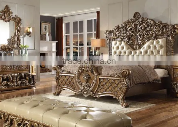 Wooden Hand Carved European Style Fancy Classical Canopy Bedroom Furniture/King Bed For Luxury Villa(MOQ=1 SET) photo-5