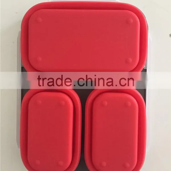 Collapsible Silicone Lunch Box With Serving Tool/square Shape Foldable Silicone Lunch Box photo-5
