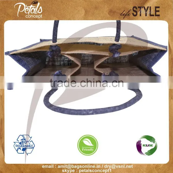 PP Laminated Three Bottle Jute Wine Bag Rope Handle photo-5