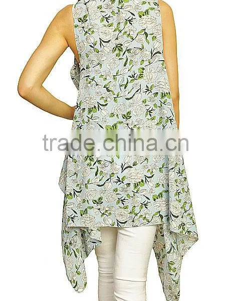 Summer Beach Wear Sleeveless Sexy Vest Flower Printed Cover up Lady Kimono Style Polyester Vintage Boho Clothing photo-5