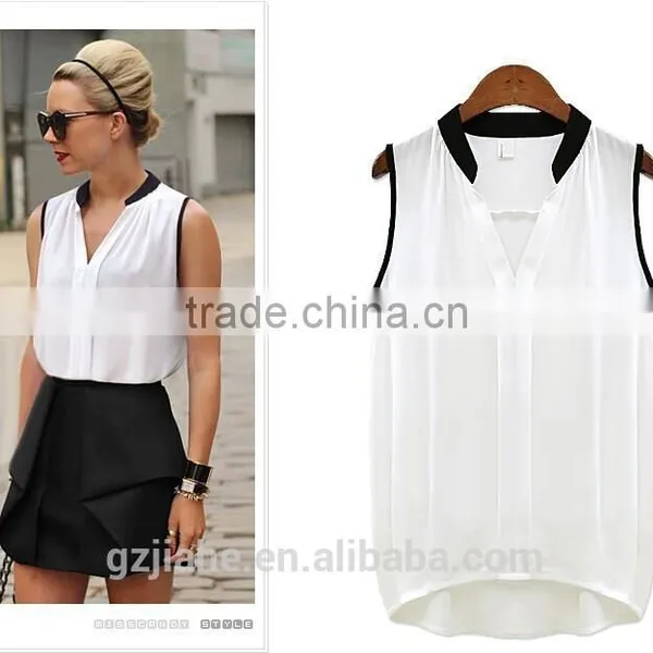 EXCLUSIVE Woman Blouses Sexy Sleeveless Chiffon Plus Size Ladies Blouses Casual Tops Clothing 2015 New Summer White Black photo-2