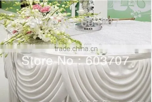 White Ice Silk Table Skirt With Tapes at Back With Detachable White Swag Table Sikrt photo-2