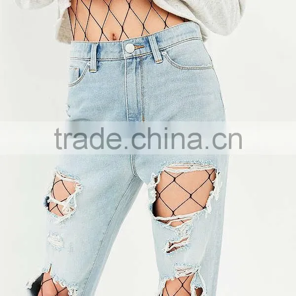 2017 Popular Super Trendy And Cute Mesh Legging Out From Under Fishnet Catsuit Sexy Bodysuit Layered With Ripped Denim photo-4