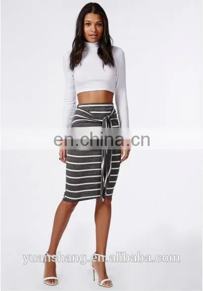 2015 Fashion Stripe Tie Waist Midi Skirt Indian Skirts Wholesale photo-5