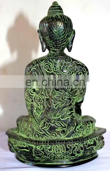 Old Tibetan Brass Sating Buddha Statue Medicine Blessing Buddhism Art Ethnic God Buddha Statue Buddhism Bodhisattva Sakyamuni photo-6