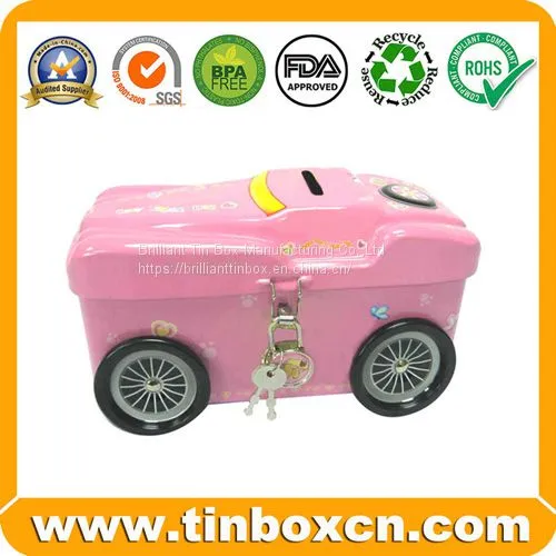 Metal Tin Coin Bank With Lock Saving Money Box for Gift photo-2