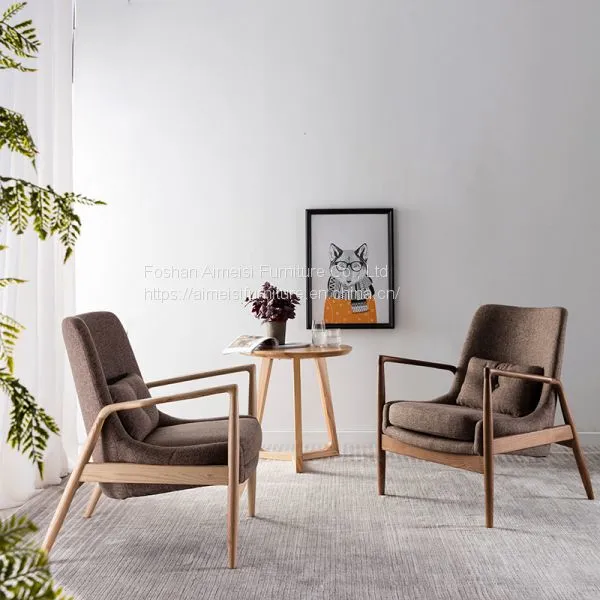 Modern Ash Wood Fabric Cushion Arm Living Room Lounge Chair photo-3