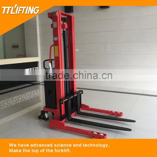 Adjustable Forks Straddle Semi-electric Stacker With Wide Leg