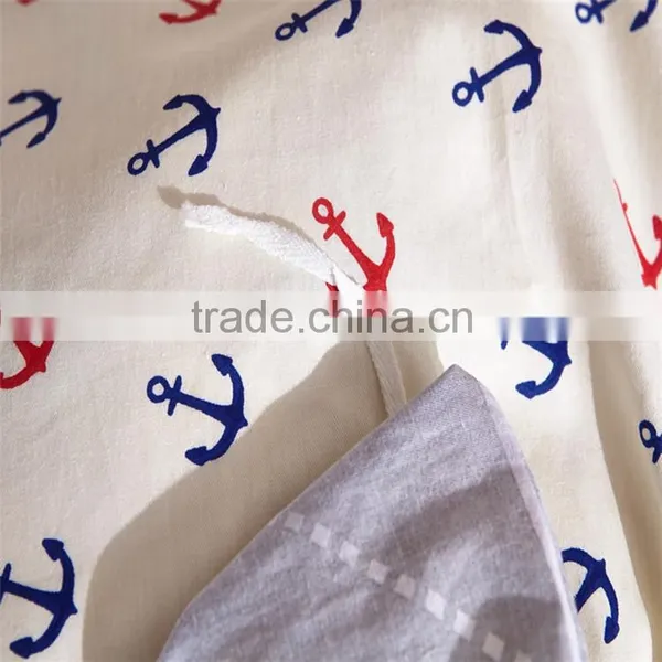 Fashion White Color Cotton Bedsheet Set Anchor Printed 4 Pcs Queen Size Kids Bedding Set photo-5
