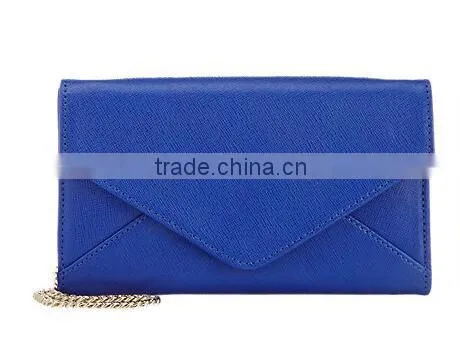 Royal Blue Saffiano Leather Evening Clutch Bags With Chain Lady Hand Bag Genuine Leather Wallet photo-2