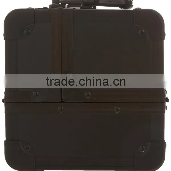 Aluminum Makeup Train Case, Travel Cosmetic Box With Trays, Mirror and Shoulder Strap,Black Aluminum Makeup Jewlery Case photo-2
