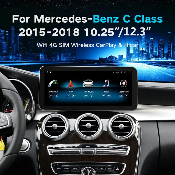 Новый встроенный Android 13 экран для автомобилей с BT/WIFI/4G/беспроводным CarPlay HD для Mercedes Benz C Class 2015-2018 годов