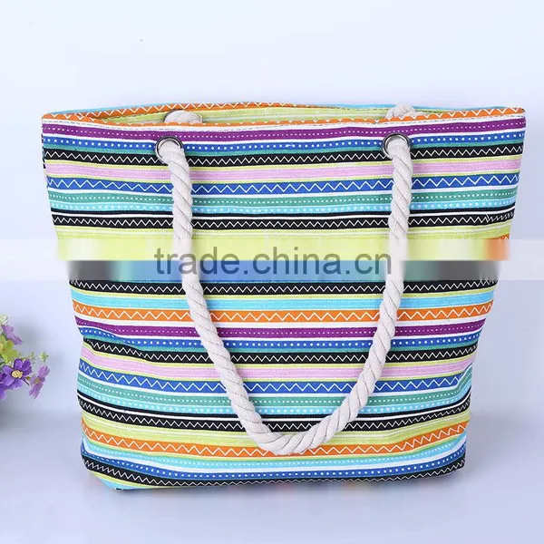 Stripe Handbag Full Color Canvas Women Bag White Geometric Patterns Atmospheric Canvas Handbags on Sale photo-3