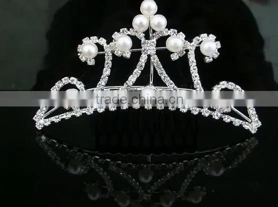 Crystal Bridal Wedding Crown With Pearl Hair Comb Tiaras, Fashion Wedding Crown photo-5