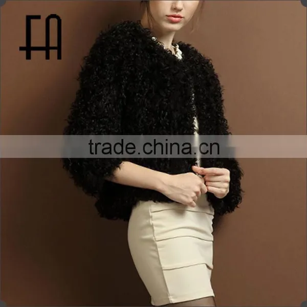 Factory Price Wholesale Fashion Lady's Lamb Fur Knitted Jacket
