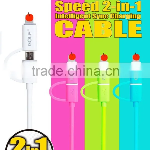 GOLF Speed 2in1 Intelligent Sync Charging Cable for Iphone 5/5s/6s/6s Plus 2.1A 105CM Micro USB TPE Cable for Android Device photo-6
