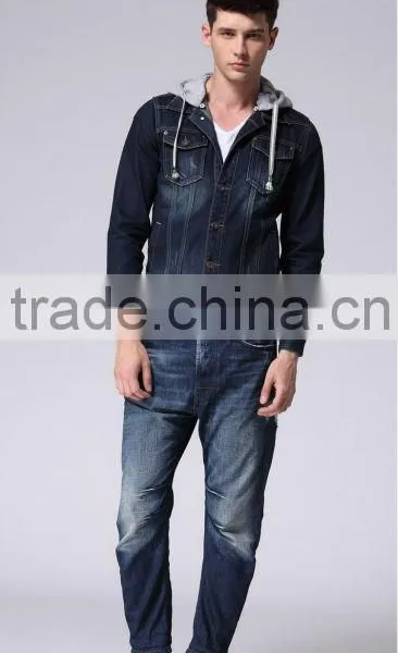 Denim Jacket Shop Fashion Plain Zipper Men's Denim Jacket With Fleece Hoody photo-2