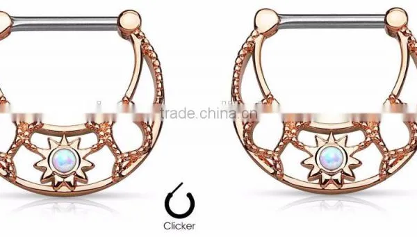 Nipple Rings Clickers Opal Set Stainless Steel Body Jewelry photo-2