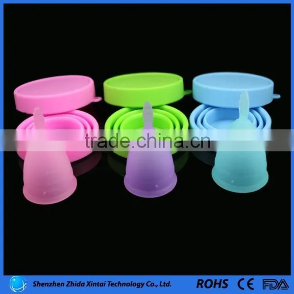 Reusable food grade feminine silicone menstrual collapsible cup