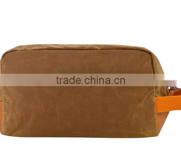 Custom Khaki Waxed Canvas Dopp Kit With Leather Trim photo-3