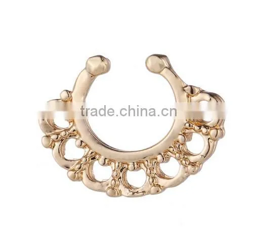 Fake Crystal Septum Hoop Ring Nose Body Piercing Jewelry Gold Rose photo-2