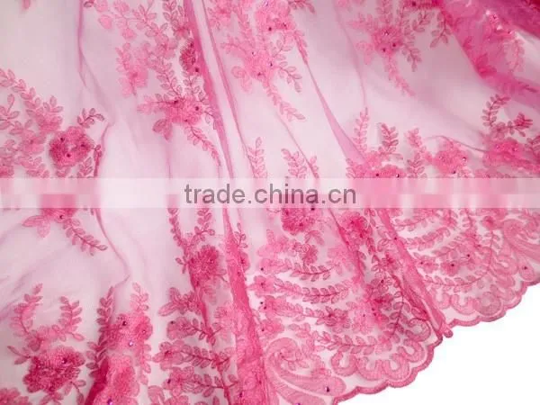 Watermelon Red Popular Pattern French Lace /African Stones Net Lace Fabric/ Embroidery Lace photo-4