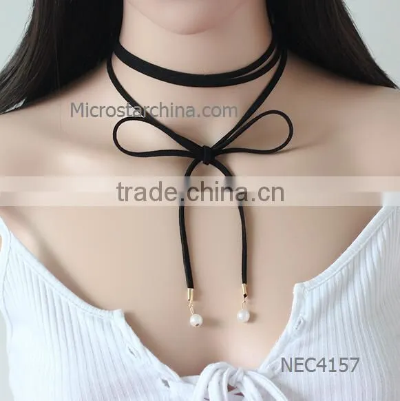 2016 Fashion Black Velvet PU Leather Chain Necklace Stretch Tattoo Choker Elastic Tassel Necklaces photo-6