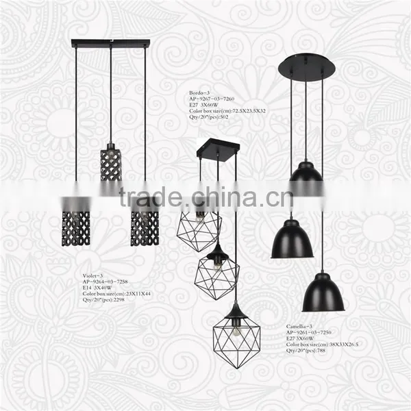 Contemporary 3 Light Hollowed-out Lamp Shape E27 Pendent Lighting Fixture photo-2