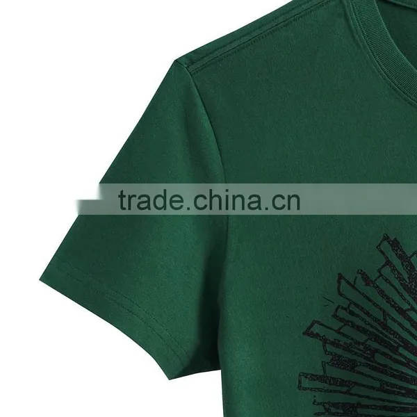 Mens Green Cotton T-shirt Custom Water-based Pigment Printed T-Shirt photo-4