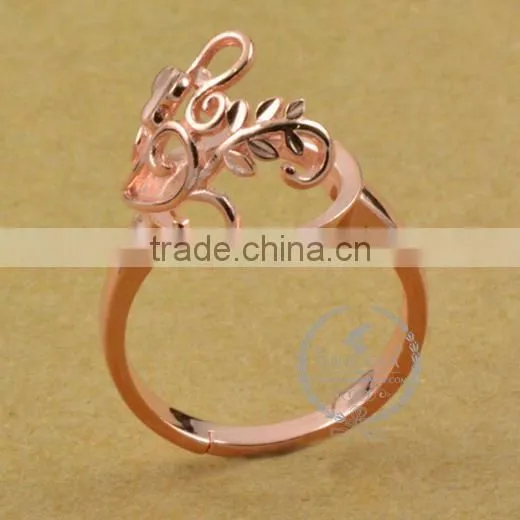 12mm 925 Sterling Silver Rose Gold Leaf Branch Round Bezel Ring Base Blank Supplies DIY Findings 1216004 photo-2