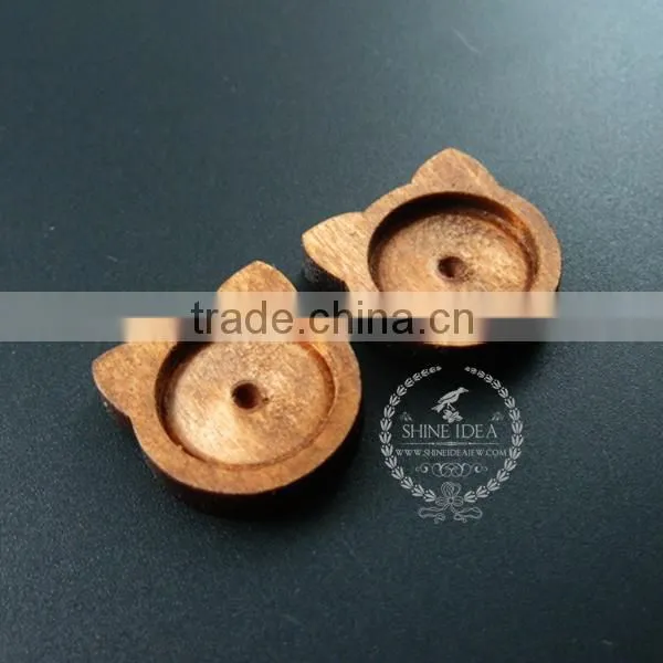 18mm Setting Size Vintage Style Natual Log Wood Cat Round Bezel Pendant Setting DIY Findings Supplies 1411131 photo-2
