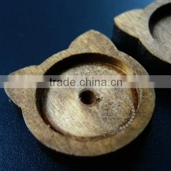 18mm Setting Size Vintage Style Natual Log Wood Cat Round Bezel Pendant Setting DIY Findings Supplies 1411131 photo-3