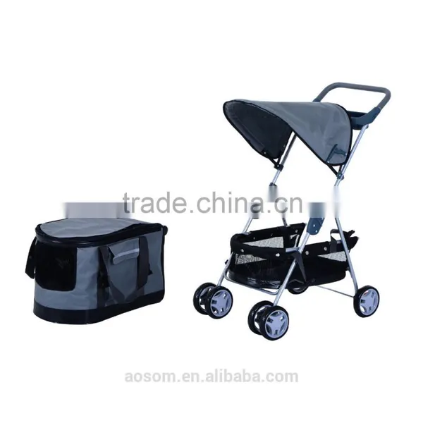 Pawhut Gray 4 Wheels Pet Stroller Awning Trolley Pushchair Carrier Dog Cat Foldable Buggy photo-4