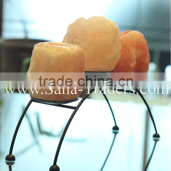 Himalayan Natural Rock Salt Tea Light With Iron Stand photo-2