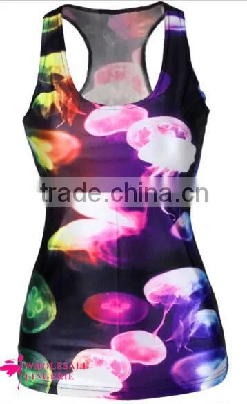 Cheap Ladies Tank Top Black Sexy Womens Jellyfish Printed Cute Tank Top BX112 photo-3