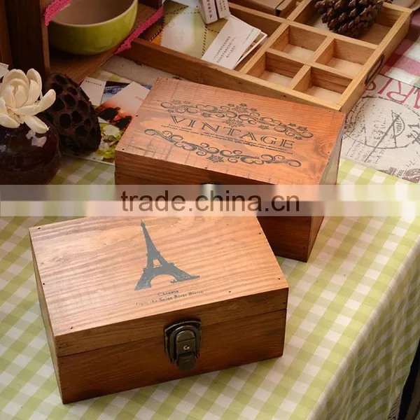 N535 Hot Sell Wooden Storage Box Effel Printing Retro Sundries Holder Box photo-3