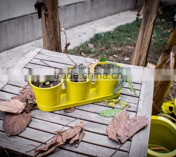 Metal Planters Set Metal Flower Pot Set With Tray for Home Decor photo-3