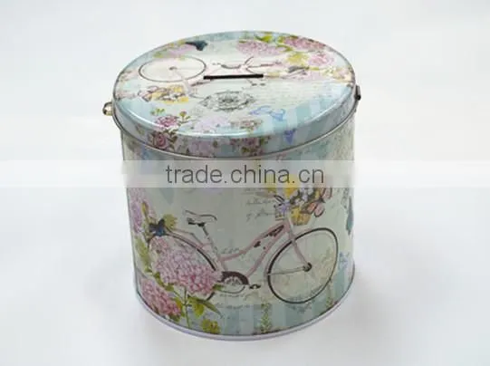 2016ML-3154 Hot Sale Round Coin Box Change Ban Piggy Ban Metal Coin Tin Case With a Lock Catch