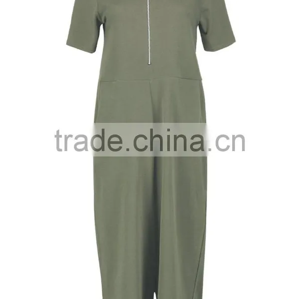 Custom Printing One Piece Jumpsuit Women Short Sleeve Loose Jumper Style Culotte Zippered Jumpsuit Wholesale photo-3