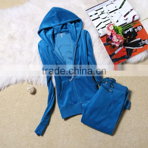 Women Velvet Suit Velour Track Suit Lady Hoody Sweater OEM China photo-4