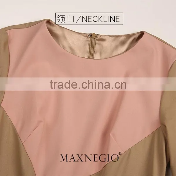 Latest Design Fashion Contrast Color Ladies High Quality Elegant Long Sleeve and Maxi Evening Dress 2016 photo-6