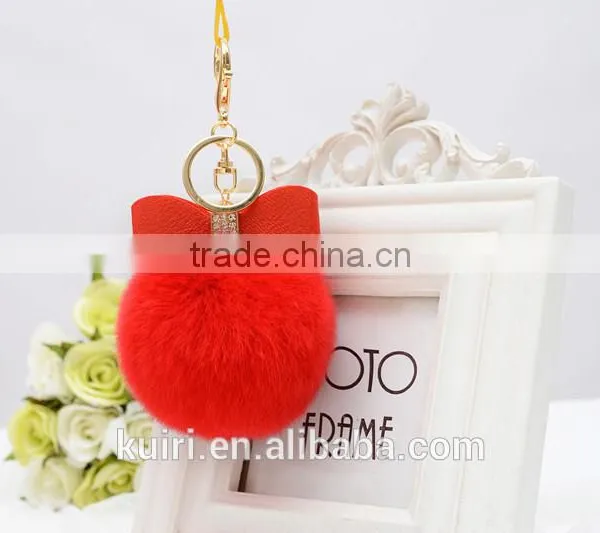 Sweety Cute Koreal Style Rex Rabbit Fur Balls Keychain With Bowknot Leather Keychain photo-5