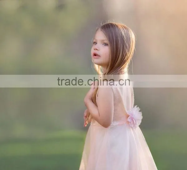 Little Girls Peach Tutu Long Maxi Dress Flower Girls Floor Length Wedding Dress photo-2