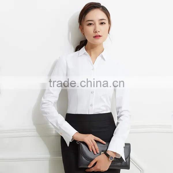 2017 New Design Ladies Office Wear White V-neck Collar Blouse for Women photo-2