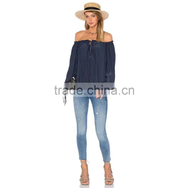 2016 New Patch Work Blouse Designs Off Shoulder for Ladies photo-4