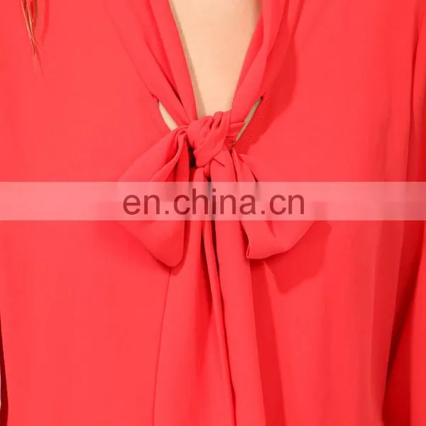 CHEFON Long Sleeve Tie Collar Relaxed Fit Peplum New Model Blouse for Women photo-4