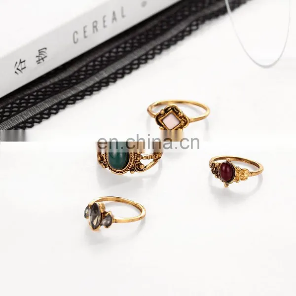 4pcs/set Retro Jewelry Carved Gemstone Finger Knuckle Rings Sets photo-3