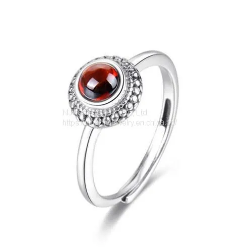 Modern Garnet Stone Jewelry Red Garnet Flower Dress Ring Sterling Silver Dainty Eternity Love Engagement Finger Rings